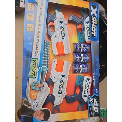 X-Shot Foam Dart Blaster Set 4 Guns 48 Darts Kickback Reflex 6 Combo Pack ZURU