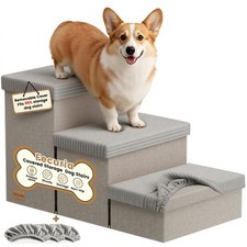 3-Step Wide Dog Stairs 18 H with Removable Cover, Non-Slip Storage Pet Steps for