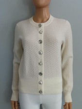 NWT CHANEL 24A Off- White Textured Knit Mixed Front Button Cardigan F 36/US 4