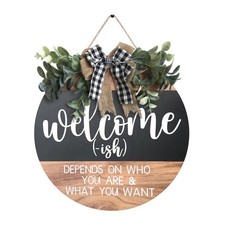 Welcome Sign for Front Door-Round Wood Wreaths Farmhouse Wood Door Hanger for...