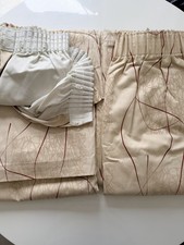 Heavy Fully Lined Curtains Beige Red Abstract Pattern 240 x 210cm