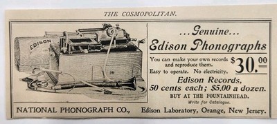 1897 Edison National Phonographs Victorian Original Print Ad Orange NJ 1890's