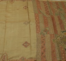 Sushila Vintage Brown Saree 100 Pure Silk Embroidered Floral Sari Craft Fabric