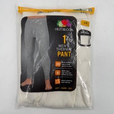 Fruit of the Loom Mens Thermal Pant L/G Black Soot Waffle Knit Moisture Wicking