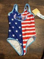 DISNEY STITCH Red White  Blue One-Piece Swimsuit Girls XS 4-5 UPF 50 NWT
