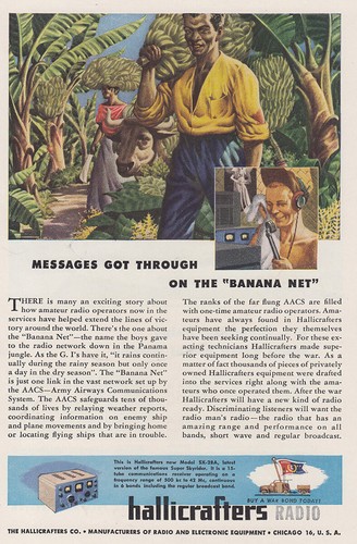 1945 Hallicrafters Radio: Messages Got Through On the Banana Vintage Print Ad