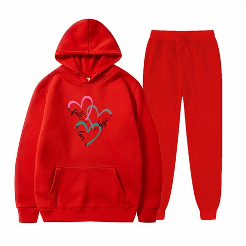New Women's Solid-Color Printed Long-Sleeved Hoodie and Sweatpants 2-Piece Set - Picture 26 of 47
