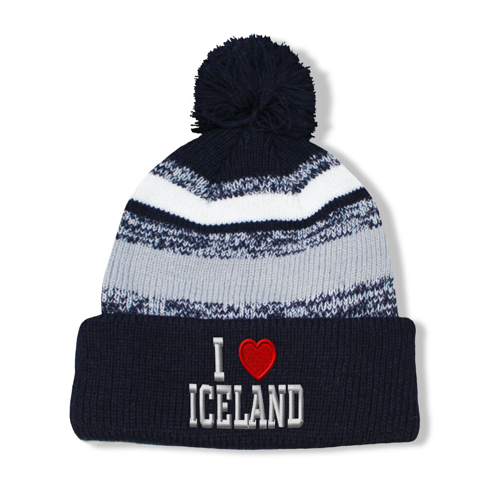 Vintage Pom Pom Beanie I Love Iceland Winter Hats Skull Cap  display picture 3