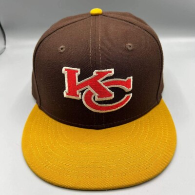 Kansas City Chiefs Hat Men 7 1/2 Brown Yelllow 59Fifty New Era MLB Fitted Cap