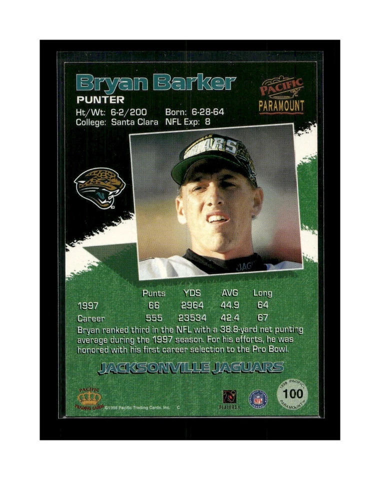1998 Pacific Paramount Bryan Barker #100 - Image 2 of 2