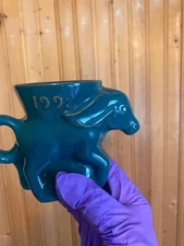FRANKOMA POTTERY VTG Collectible political 1998 teal Democr.  mug shaped donkey