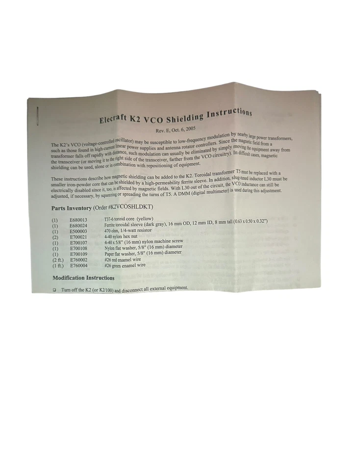Kit Mod Escudo de Campo Magnético Elecraft K2 VCO Nuevo Sin Construir Foto 3 de 4