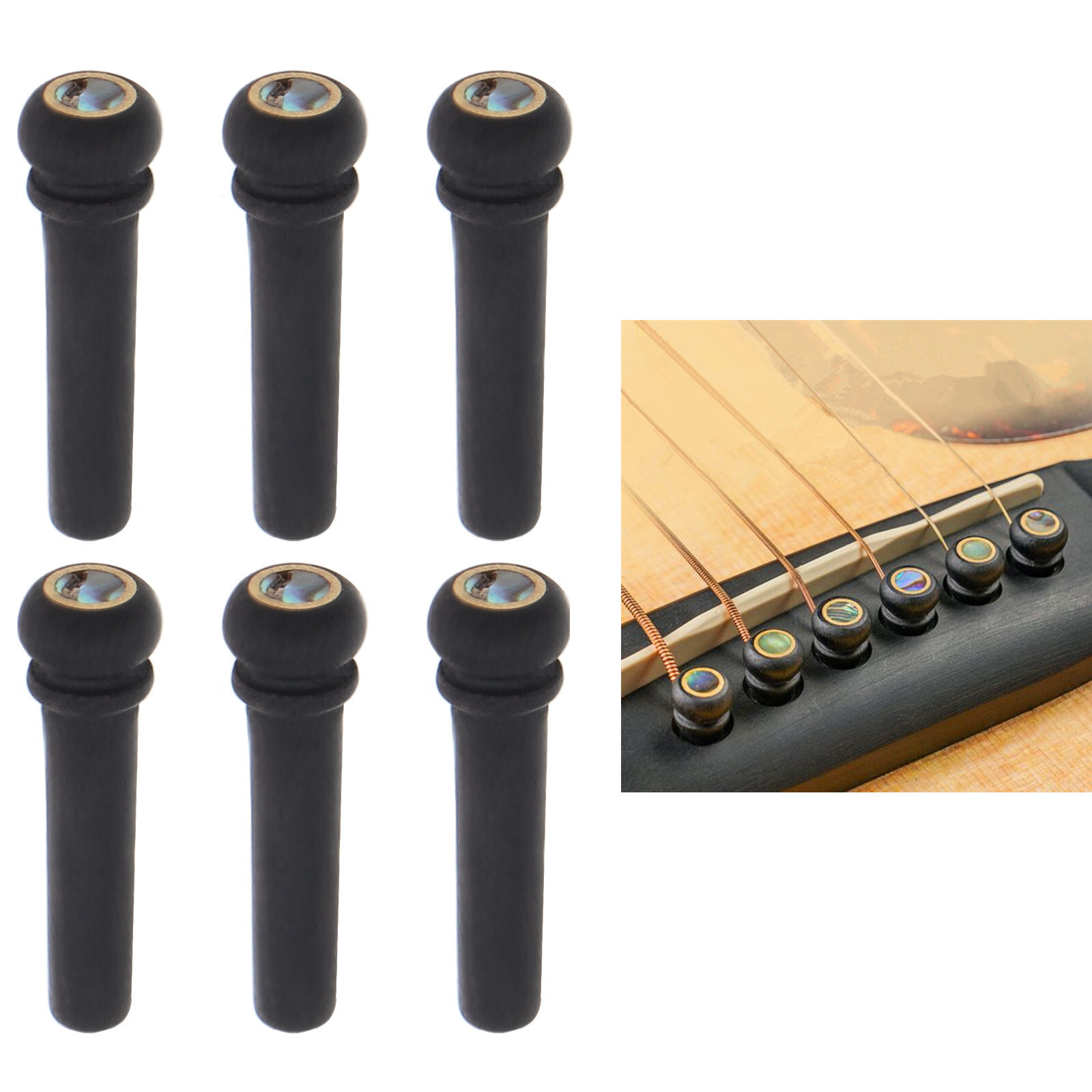 6X Guitar Bridge Pins with Small Abalone Shell Dots Acoustic Guitar