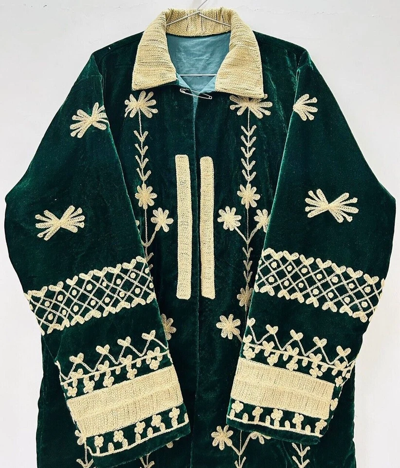 Chaqueta Suzani Terciopelo Verde Oscuro, Abrigo Largo Suzani, Vestido Festivo, Hecho a Mano Regalo Foto 2 de 4