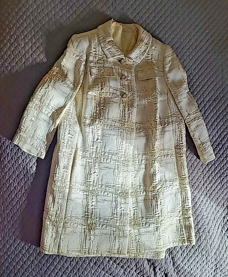 Vestido Abrigo Jackie O Vintage Años 60 Miss Branell Dorado Cojo Cuadros 2 Piezas Foto 2 de 4