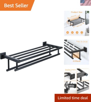 Stainless Steel 20-Inch Wall-Mount Towel Holder with Double Bars in Matte Black