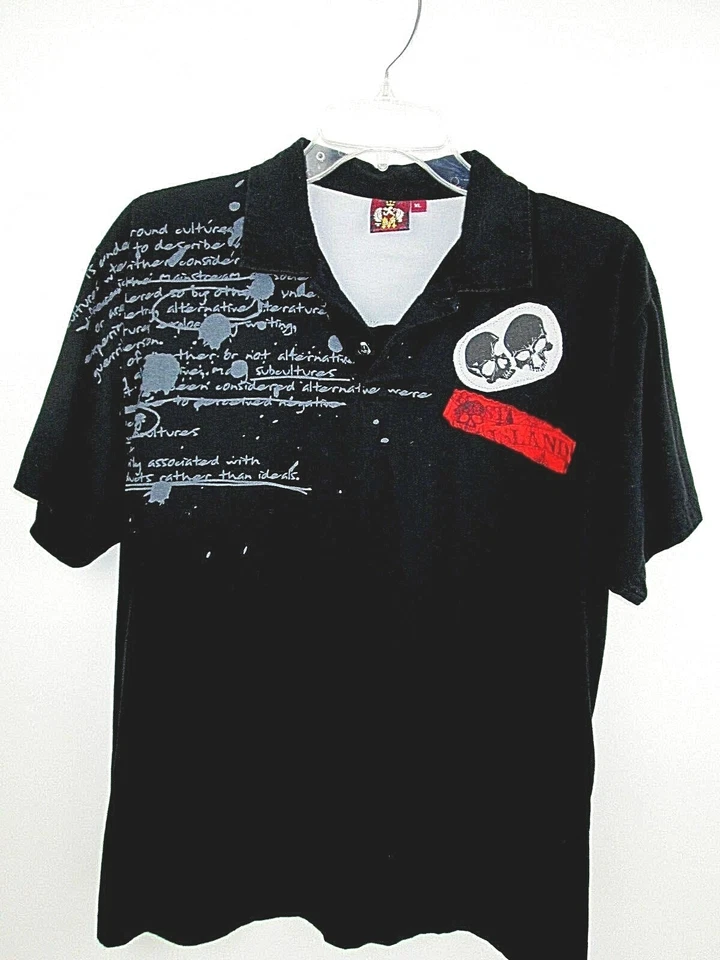 Head Skulls Polo Black Shirt TOPS Brand Youth XL Red White Patches Message 38