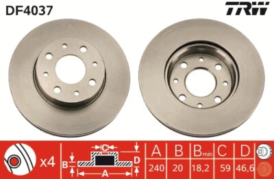 2 x TRW DF4037 Bremsscheibe für ALFA ROMEO,FIAT,FIAT (NANJING)