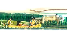 Chateau Lake Louise Canada Floaty Pen Moving People in Canoe Hotel Canada Vtg