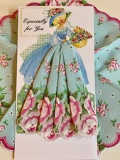 Beautiful New Floral Mint W Pink Roses Handkerchief Gift Card - All Occasion