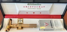 1961 Gillette ARISTOCRAT 22K Gold Slim Adjustable Vintage Safety Razor Set NEW