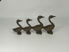 VINTAGE SET OF 4 BRASS DUCKS IN A ROW GEESE BIRDS 6.5" LONG