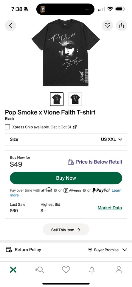 Футболка Vlone x Pop Smoke (Faith) размер 2XL - подлинная ✅ - Изображение 4 из 4