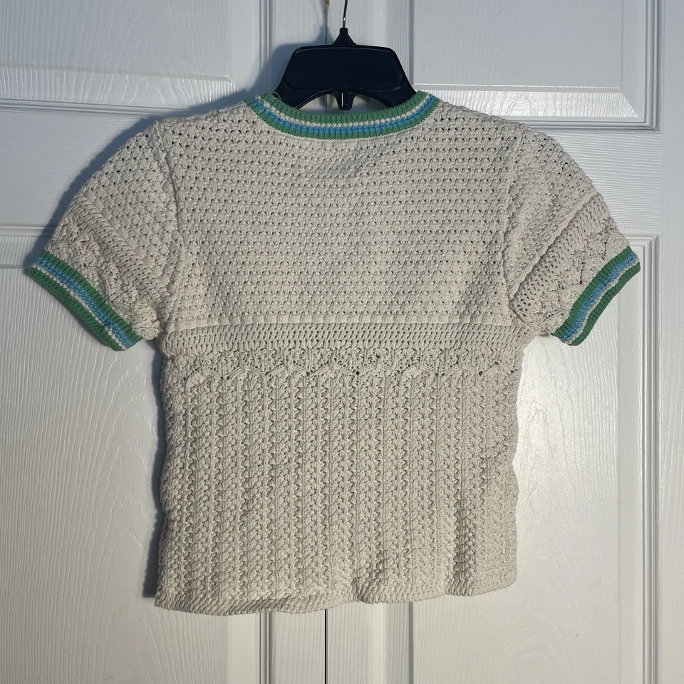 Zara Shirt Girls 13-14 Beige Floral Embroidery Knit Cottagecore Pullover Teen - Image 3 of 4