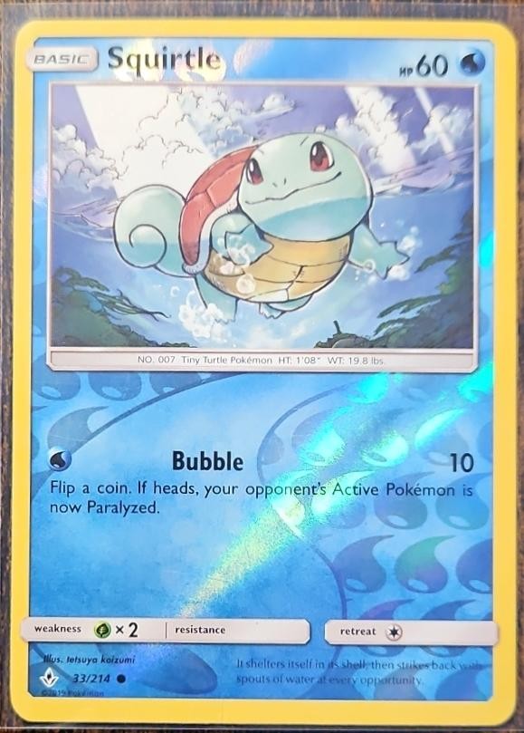 2019 Pokemon Gaming Sun & Moon Unbroken Bonds Squirtle Reverse Holo #33/214
