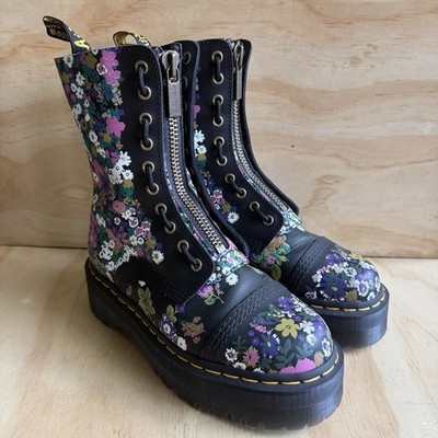 Dr Martens Sinclair Boots Hi Womens 8 Platform Chunky Zip Leather Floral New