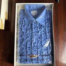 Vtg 70s Delton Tuxedo Shirt Mens Sz 14.5 34 Blue Ruffle Frill Collared Prom NOS