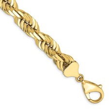 10k Yellow Gold 10mm Diamond-cut Rope Chain Bracelet 9"