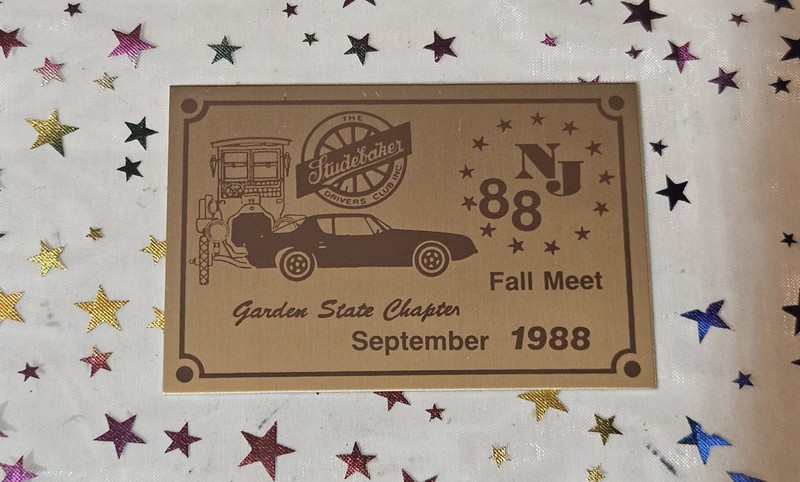 Studebaker Drivers Club Garden State Chapter Fall Meet 1988 Dash Plaque