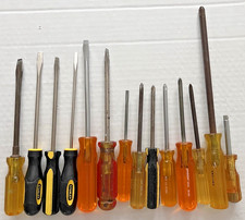 Vintage Lot 14 Screwdrivers Flathead Phillips Stanley Jensen Translucent Handles