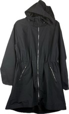 Athleta Cloudburst Jacket Size L Black Hooded Zip Front Pockets Adj Waist