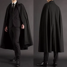 British Black Men's Suit with Cape Formal Wedding Evening Party Prom Blazer Pant