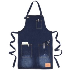 Denim Chef Apron Women Pockets Jean Waitress Server Kitchen Men Cooking