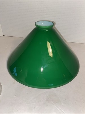 VTG Emerald Green/White Glass Cone Pendant /lamp Light Shade 10  Diam 2   fitter