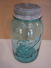 Ball Blue Perfect Mason Quart Jar Number #6 with Zinc Lid 1923-1933 Vintage