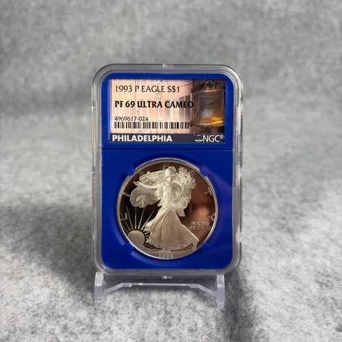 1993-P Proof American Silver Eagle NGC PF69 Ultra Cameo Blue Core Holder Label