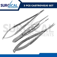 3 Pcs Castroviejo Micro Surgery Scissors + Needle Holder + Suture Tying Forceps