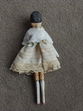 Antique Vintage Grodnerthal Type Wooden Jointed Dutch Peg Penny Doll 10"