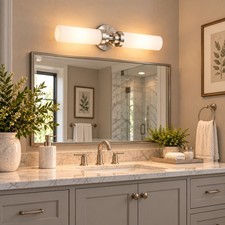 2-Light Modern Bathroom Vanity Light Brushed Nickel Milk Glass