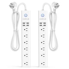 2 Pack Power Strip Surge Protector Flat Plug - 6 Widely Spaced Outlets 4 USB ...