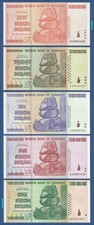SIMBABWE / ZIMBABWE Set 1 bis 50 Billion Dollars 2008 AA  UNC  P.83,84,85,86,87