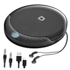CD Player Portable with 60 Second Anti Skip, Stereo Earbuds, Includes Black CD