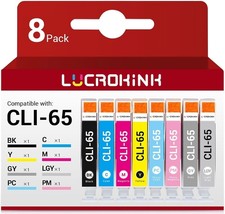 CLI-65 CLI65 Ink Cartridges 8-Pack High Capacity Replacement for Canon CLI-65 CL
