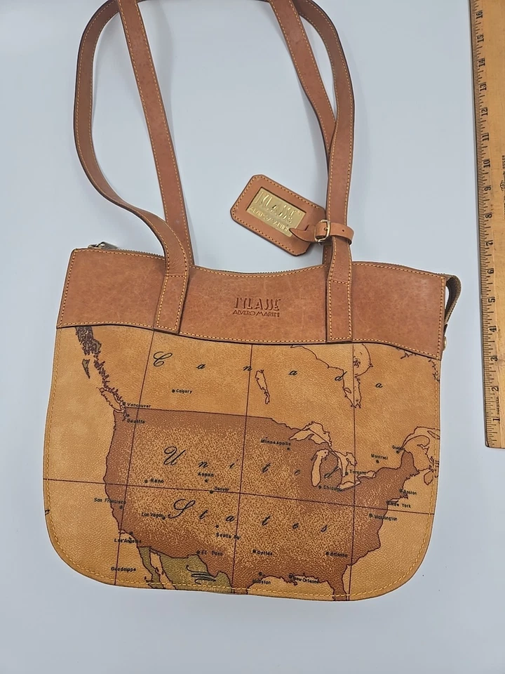 Bolso de hombro Alviero Martini 1A Classe Geo para mujer mapa del mundo marrón doble asa Foto 4 de 4