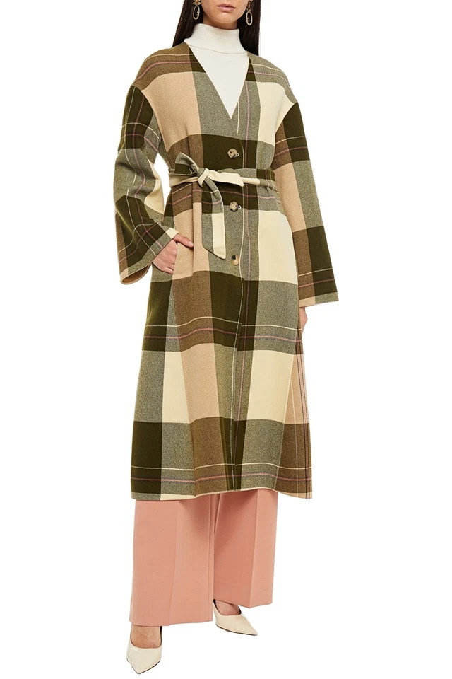 RRP€3580 ETRO Wool Flannel Coat IT44 US8 UK12 L Checked Tie Belt Made in Italy - Image 2 of 4