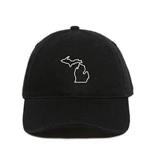 Michigan Map Outline Baseball Cap Embroidered Cotton Adjustable Dad Hat